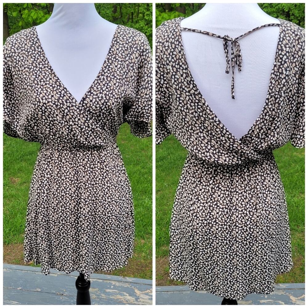 Los Angeles Atelier & other Stories Black Tan & White Print Open Back Dress sz 8